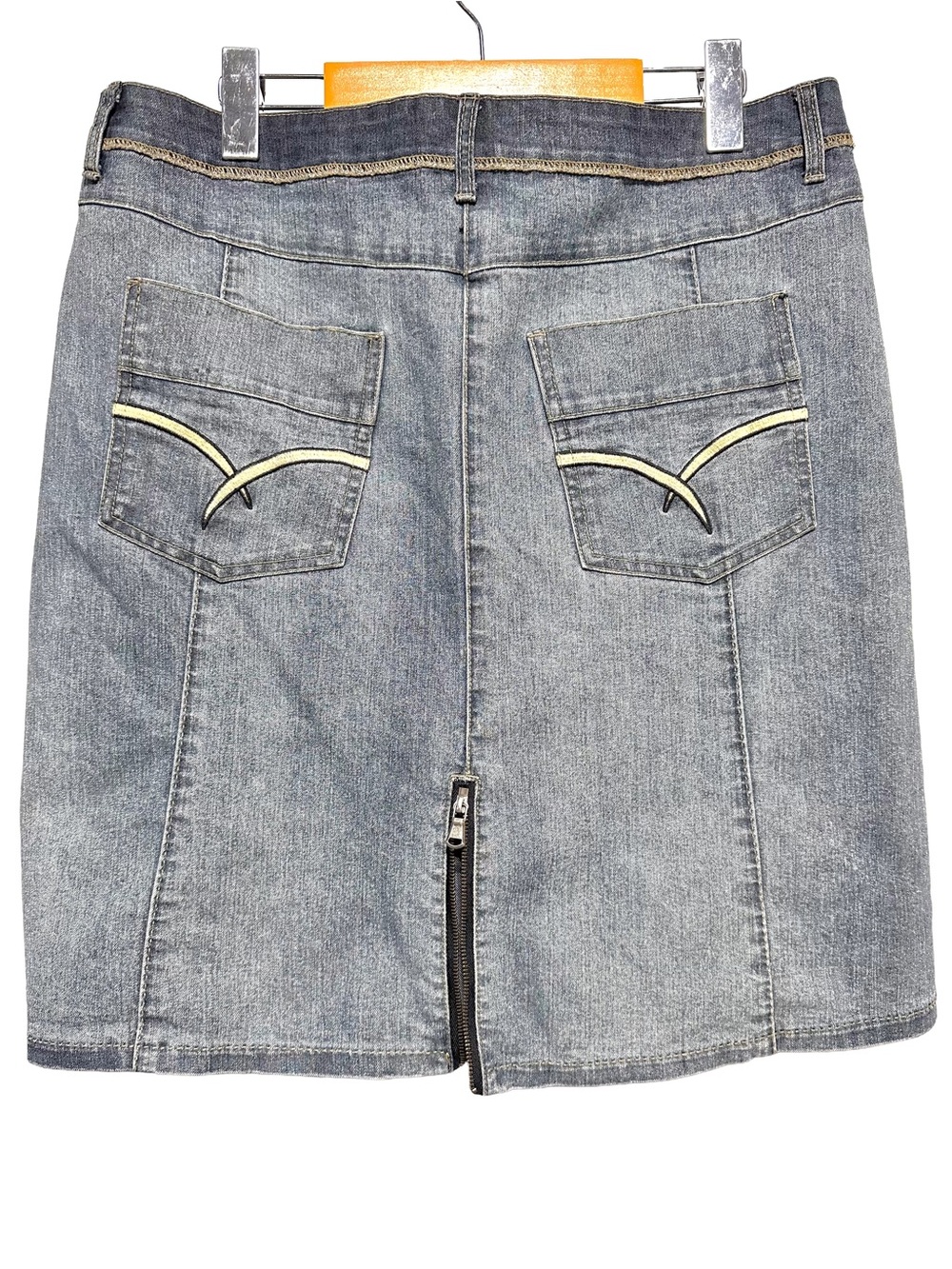 YUKOKA Y2K Denim Mini Skirt Exposed Zip Faded Wash Low Rise Size 10 - Picture 6 of 9